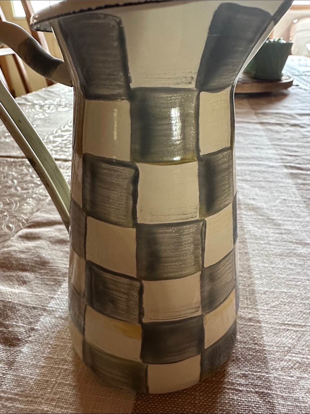 MacKenzie-Childs Checked Enamel Pitcher in Cream and Gray Sterling pattern NWT - Picture 10 of 12